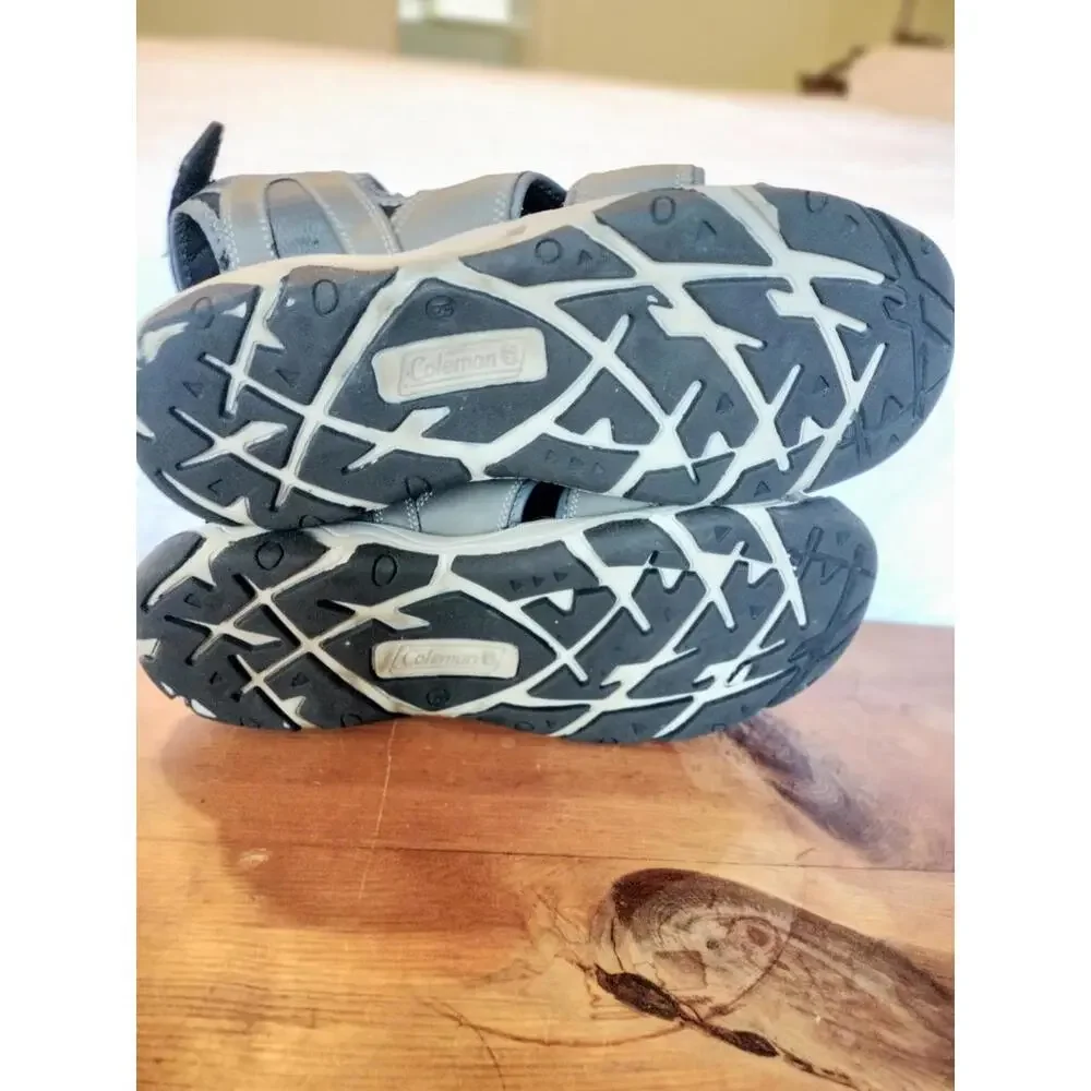 Coleman Sandals Mens 13 gray  Leather Round Toe Drawstring Casual fishing hiking